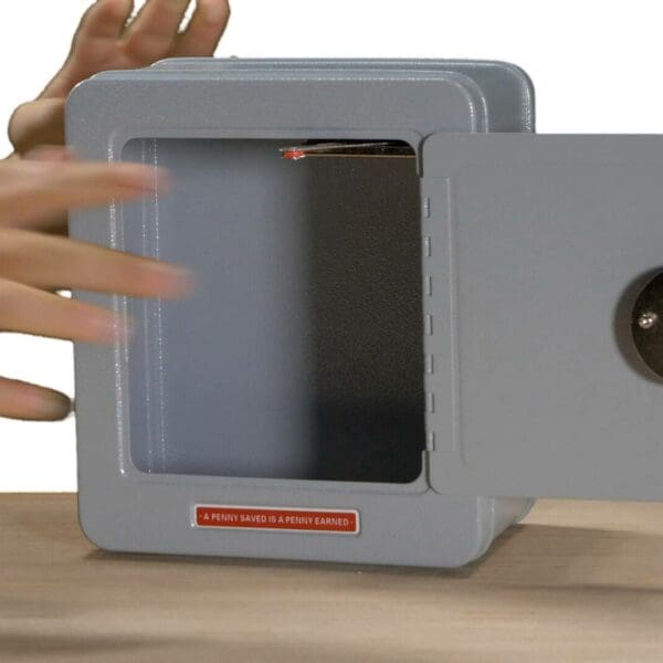 Grey steel safe with alarm front view video