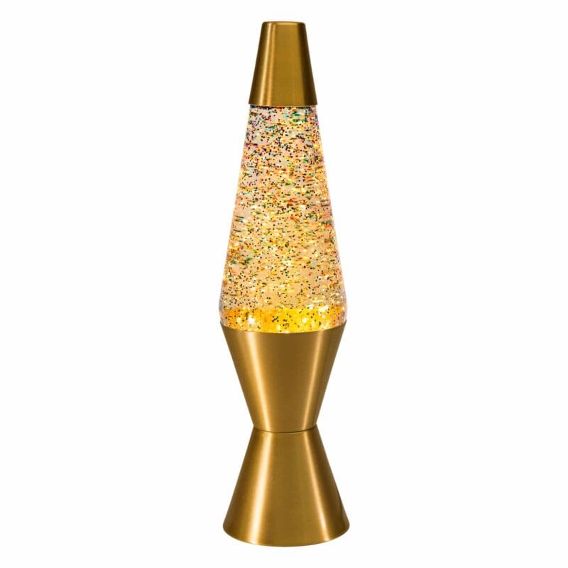 14.5” LAVA® Lamp Rainbow Glitter – rainbow glitter, clear liquid, gold base and cap