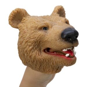 Stretchy Brown Bear Hand Puppet on hand
